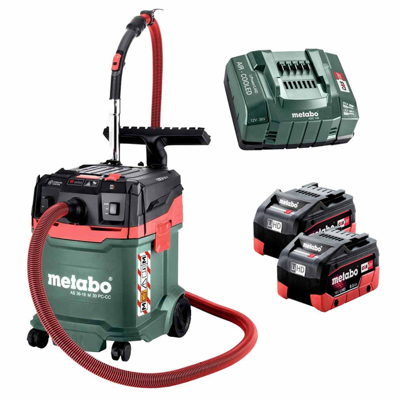 Metabo AS 36-18 M30 PC-CC 18V Cordless Vacuum with 2x Tabless Batteries, AS290 Charger & MetaBOX 215