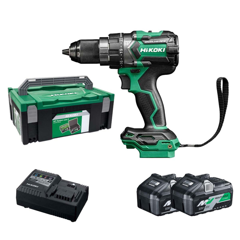 HiKOKI DV18DCJRZ 18V MultiVolt Brushless Combi Drill with 2x 5.0Ah Batteries, Rapid Charger & Case
