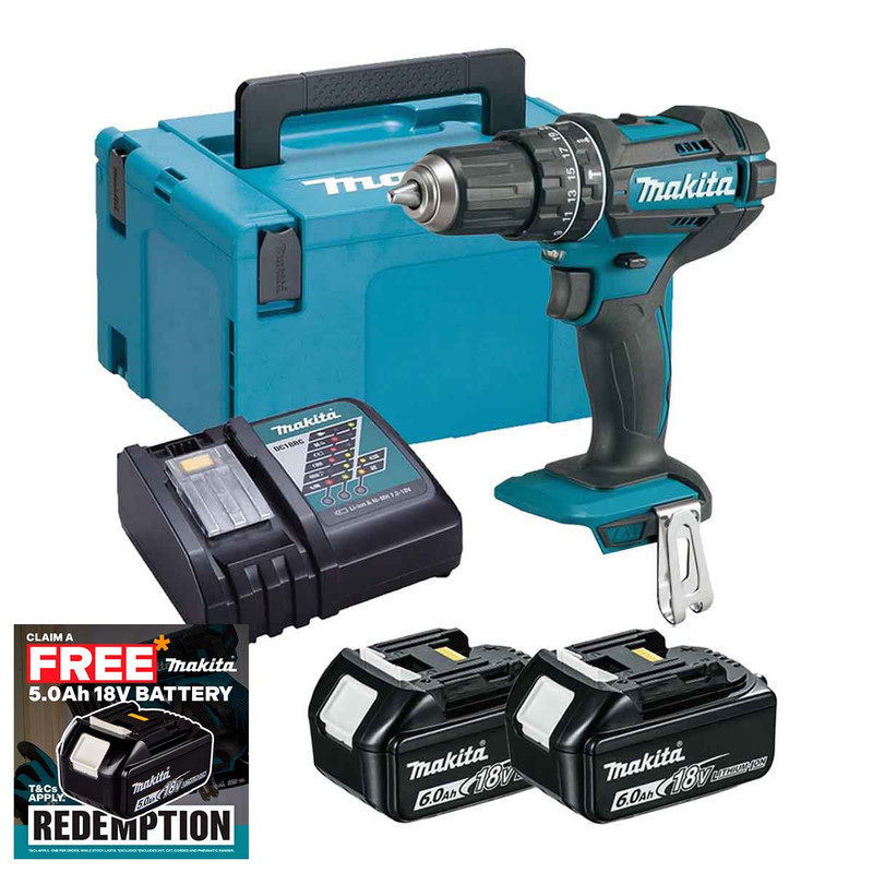 Makita DHP482Z LXT 18V Combi Drill with 2 x 6.0Ah Batteries