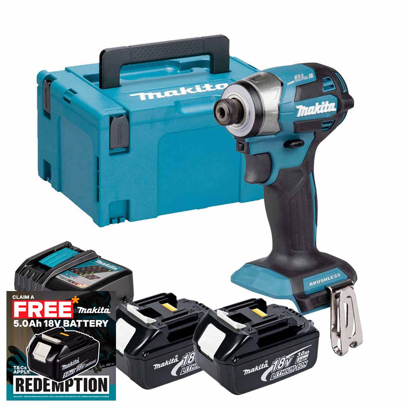 Makita DTD173Z 18V Brushless Impact Driver with 2x 3.0Ah Batteries, Charger & Makpac Carry Case