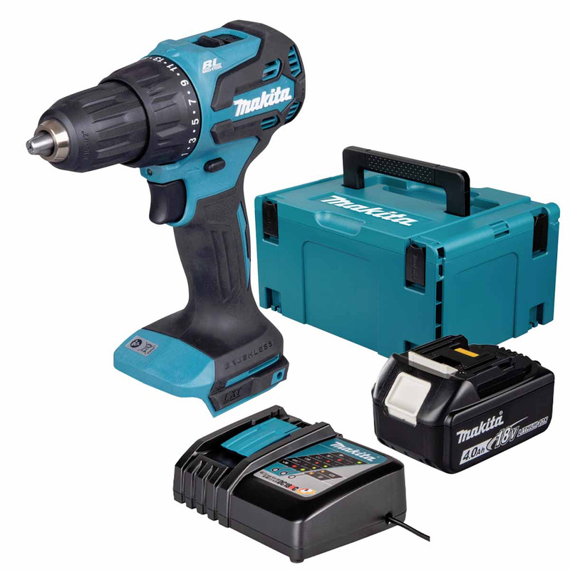 Makita DHP490Z 18V LXT Brushless Combi Drill with 1x 4.0Ah Battery, Charger & Makpac Carry Case