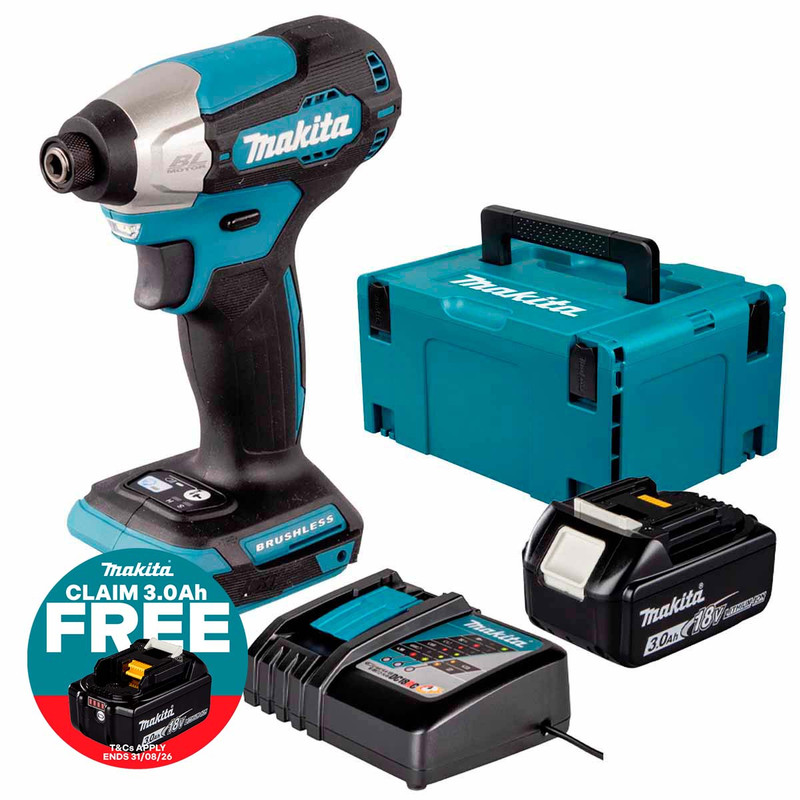 Makita DTD157Z LXT 18V Brushless Impact Driver with 1x 3.0Ah Battery, Charger & Makpac Carry Case