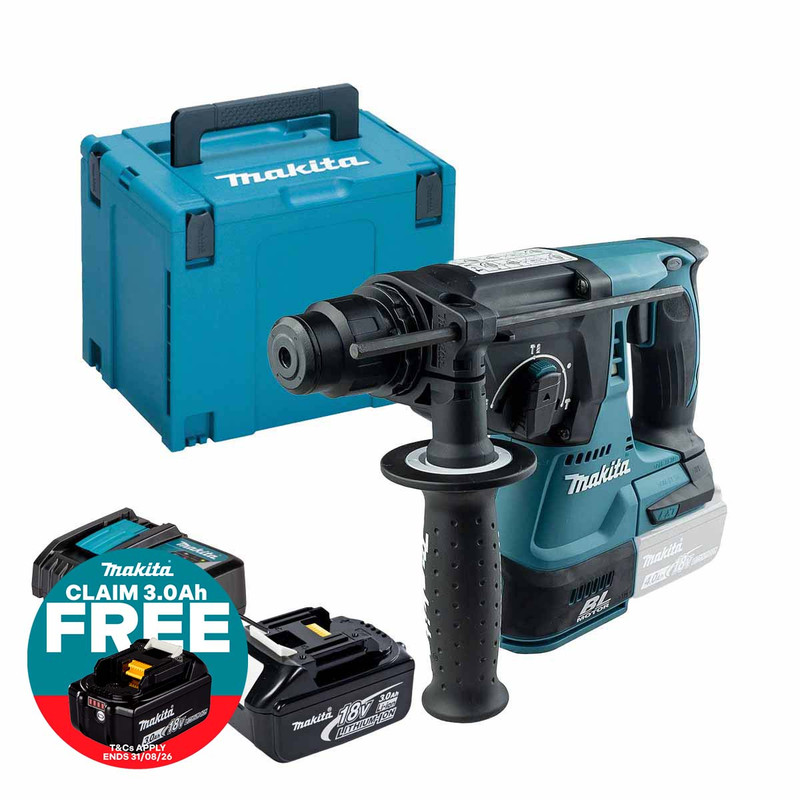 Makita DHR242Z 18V Brushless SDS+ Rotary Hammer Drill with 1x 3.0Ah Battery, Charger and Makpac Carry Case