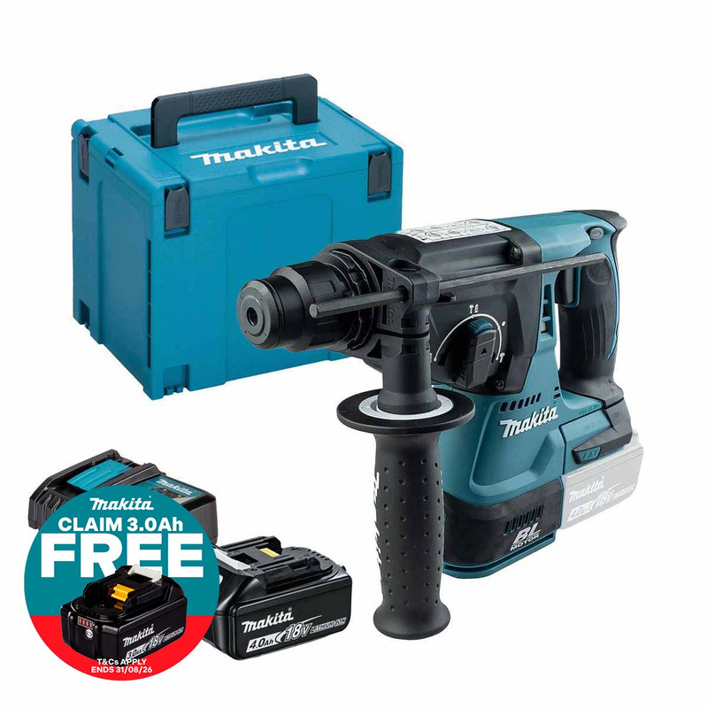 Makita DHR242Z 18V Brushless SDS+ Rotary Hammer Drill with 1x 4.0Ah Battery, Charger and Makpac Carry Case