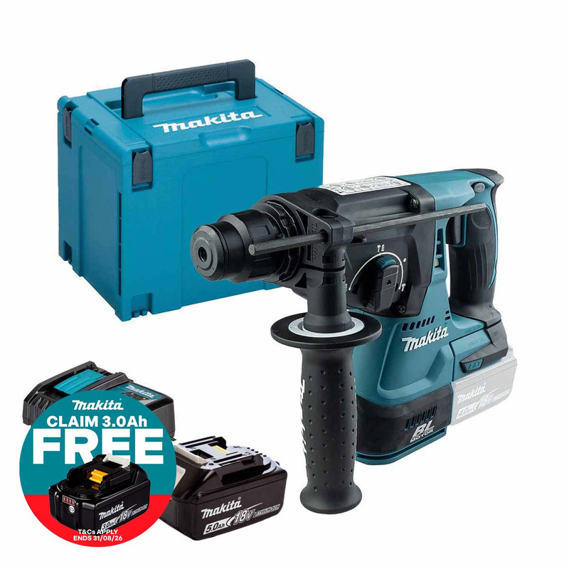 Makita DHR242Z 18V Brushless SDS+ Rotary Hammer Drill with 1x 5.0Ah Battery, Charger and Makpac Carry Case