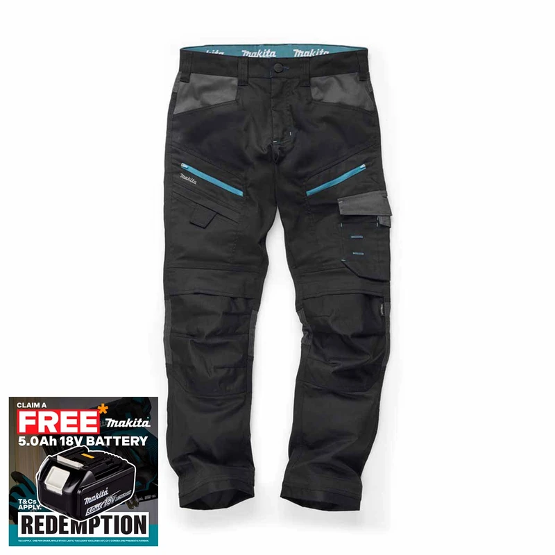 Makita MK303M Vector Stretch Trousers Black (Size W38xL29)