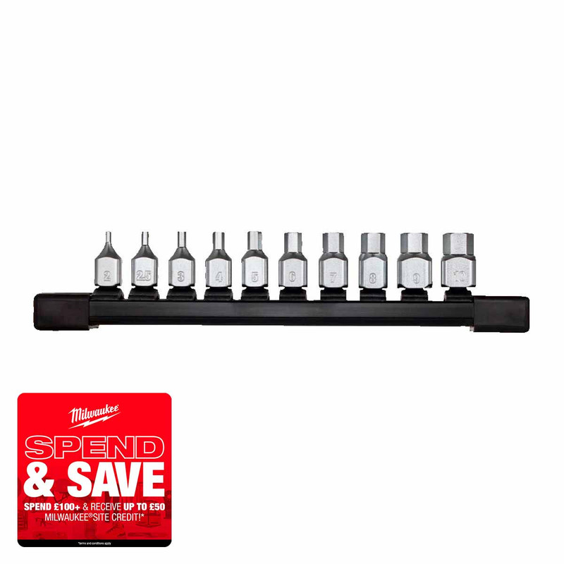 Milwaukee 4932500434 1/4'' Drive Metric Hex Stubby Bit Socket Set (10 Pieces)