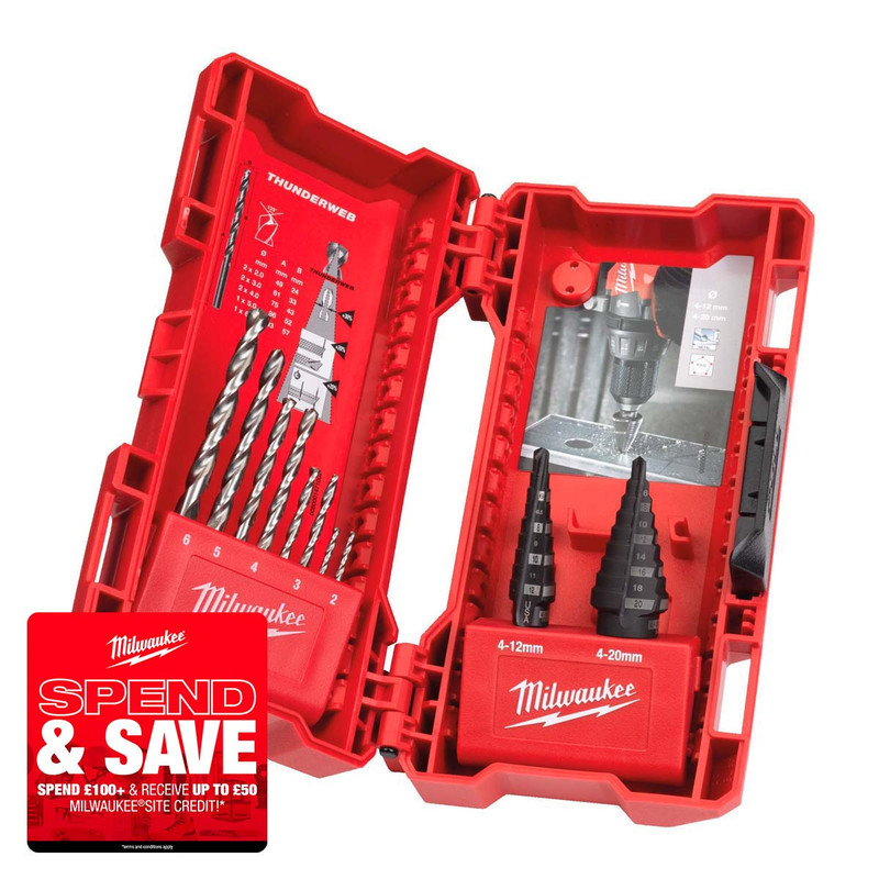 Milwaukee 4932501119 Step Drill Bits & Thunderweb Combo Set (10 Pieces)
