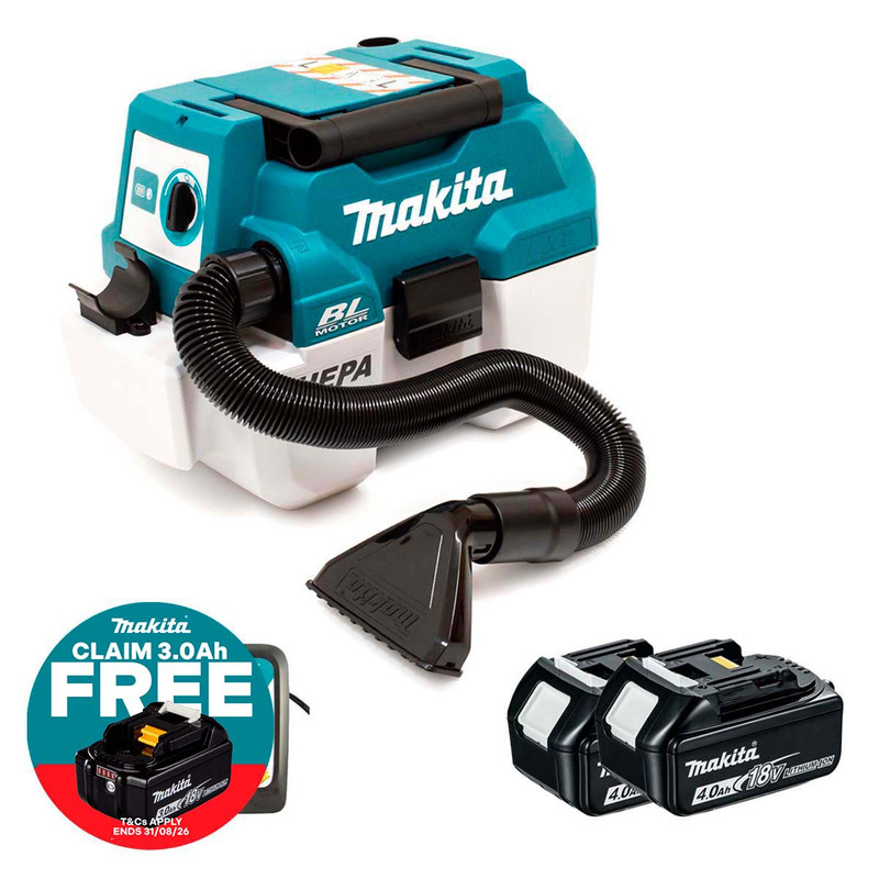 Makita DVC750LZX3 LXT 18V Brushless L-Class Vacuum Cleaner with 2x 4.0Ah Batteries & Charger