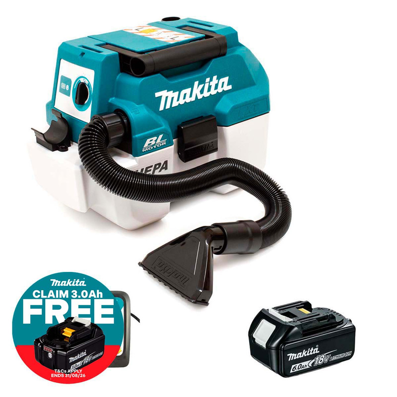 Makita DVC750LZX3 LXT 18V Brushless L-Class Vacuum Cleaner with 1x 6.0Ah Battery & Charger
