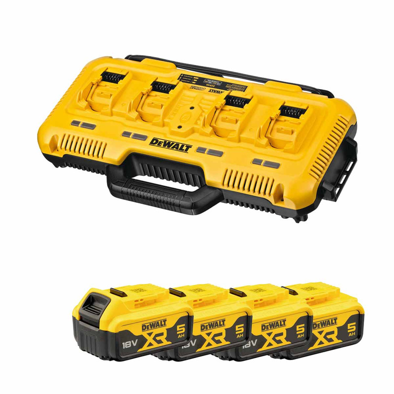 DeWalt DCB104-GB 18V XR 4 Port Fast Battery Charger with 4x 5.0Ah 18V Batteries