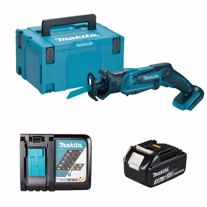 Makita DJR183Z 18V Cordless Mini Reciprocating Saw with 1x 3.0Ah Battery, Charger and Makpac Carry Case
