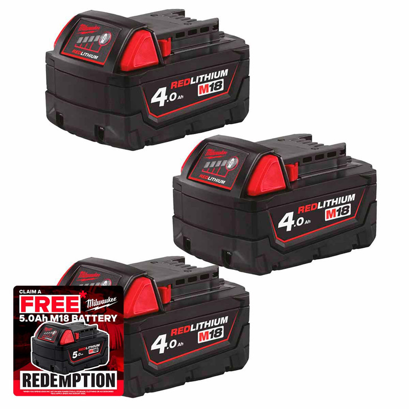 Milwaukee M18B4 18V 4.0Ah REDLITHIUM™ Battery (3 Pack)