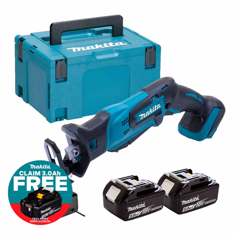 Makita DJR185Z 18V Cordless Mini Reciprocating Saw with 2x 5.0Ah Batteries, Charger and Makpac Carry Case