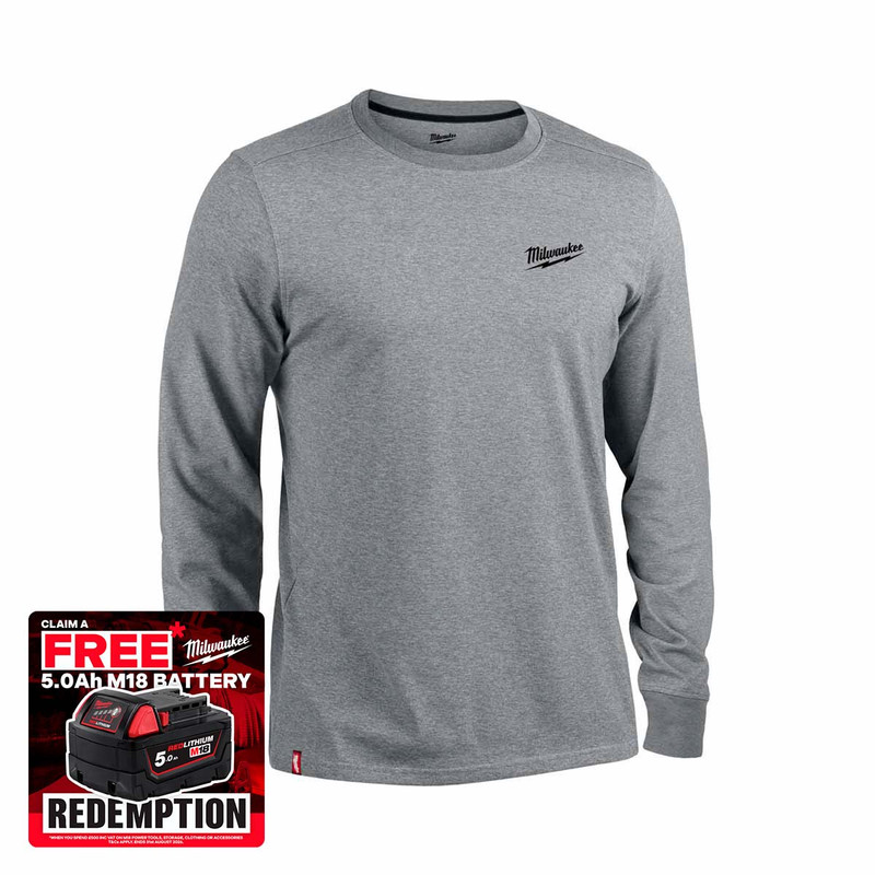 Milwaukee 4932492989 Long Sleeve T-Shirt, Grey (Size M)
