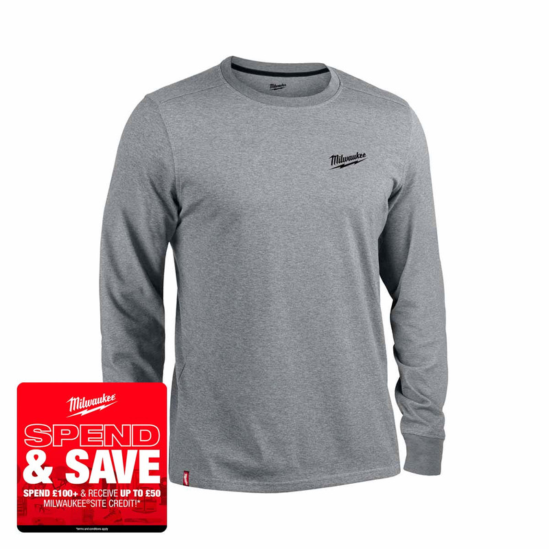 Milwaukee 4932492992 Long Sleeve T-Shirt, Grey (Size XXL)