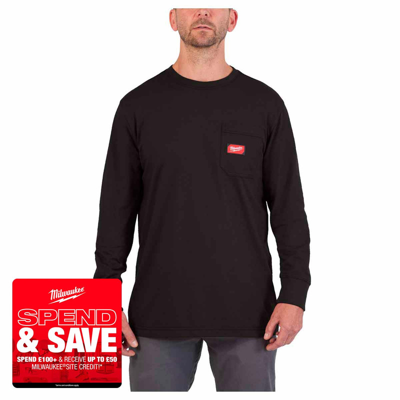 Milwaukee 4932493036 Long Sleeve Work T-Shirt, Black (Size XL)