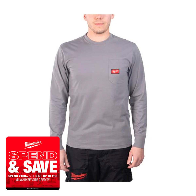 Milwaukee 4932493038 Long Sleeve Work T-Shirt, Grey (Size S)