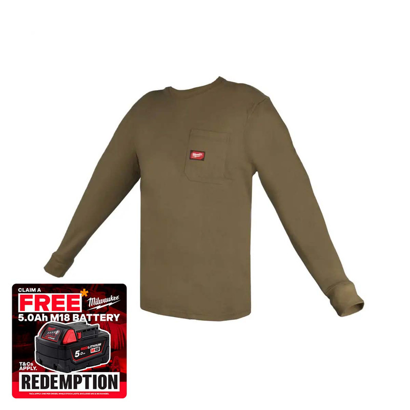 Milwaukee 4932493049 Long Sleeve Work T-Shirt, Green (Size M)