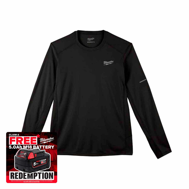 Milwaukee 4932493079 Warm Weather Long Sleeve T-Shirt, Black (Size M)