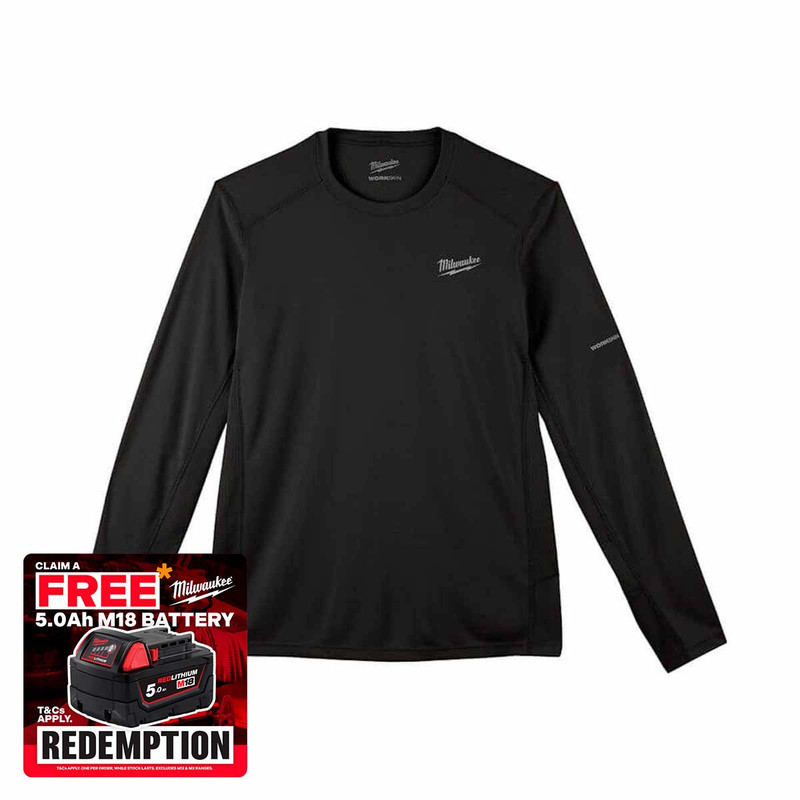 Milwaukee 4932493079 Warm Weather Long Sleeve T-Shirt, Black (Size M)