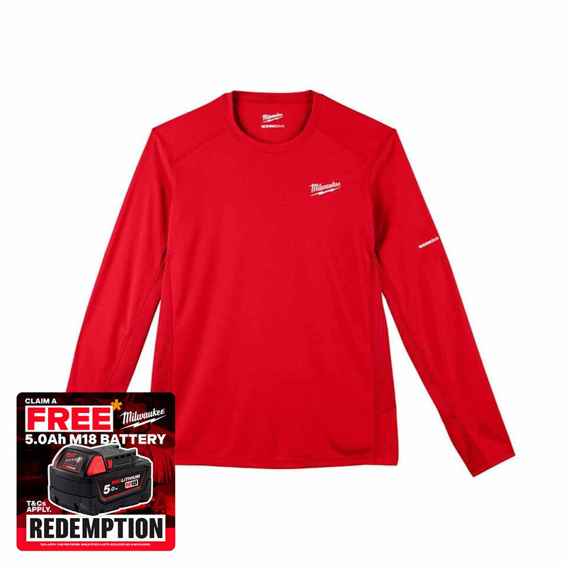 Milwaukee 4932493084 Warm Weather Long Sleeve T-Shirt, Red (Size M)