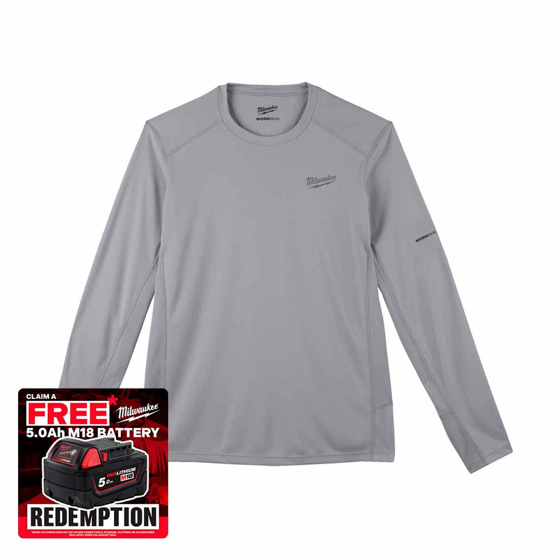 Milwaukee 4933478192 WORKSKIN™ Light Weight Performance Long Sleeve Shirt, Grey (Size XXL)