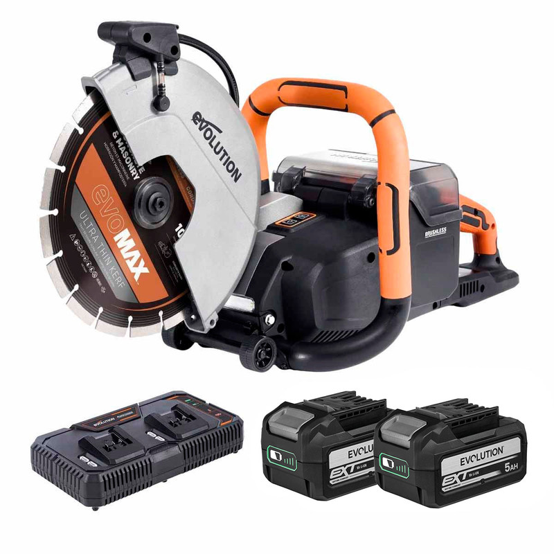 Evolution R260DCT-Li Twin 18V Cordless Brushless 260mm Disc Cutter with 2x 5.0Ah Batteries & Dual Port Fast Charger