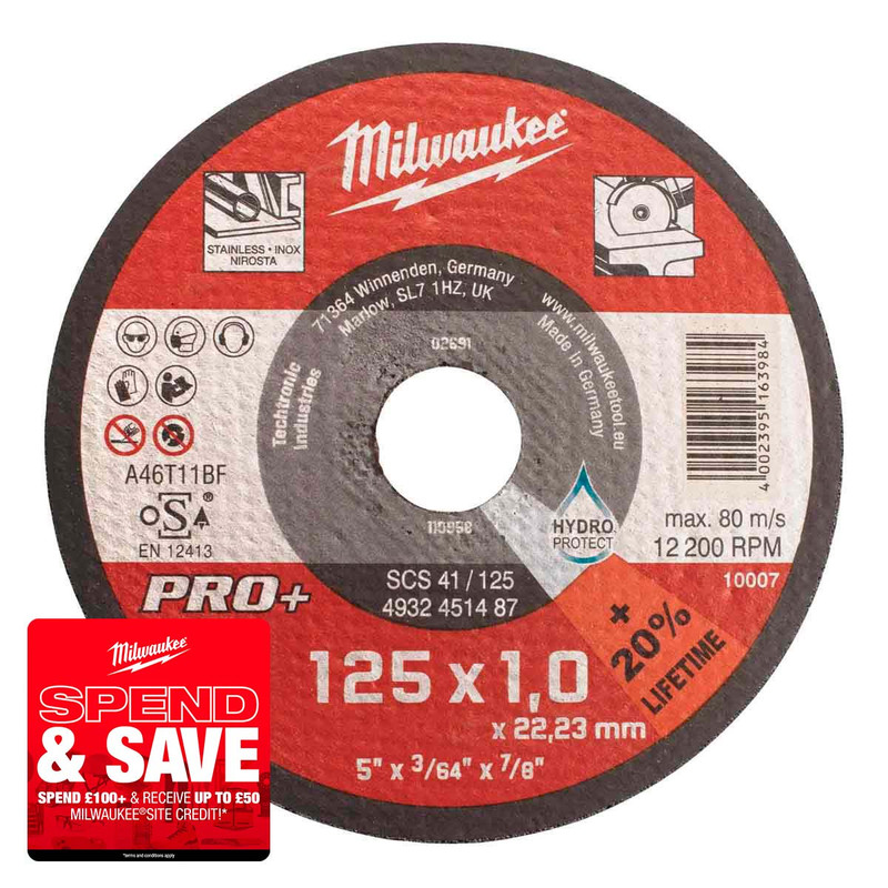 Milwaukee 4932451487 125mm x 1mm PRO+ Thin Metal Cutting Disc
