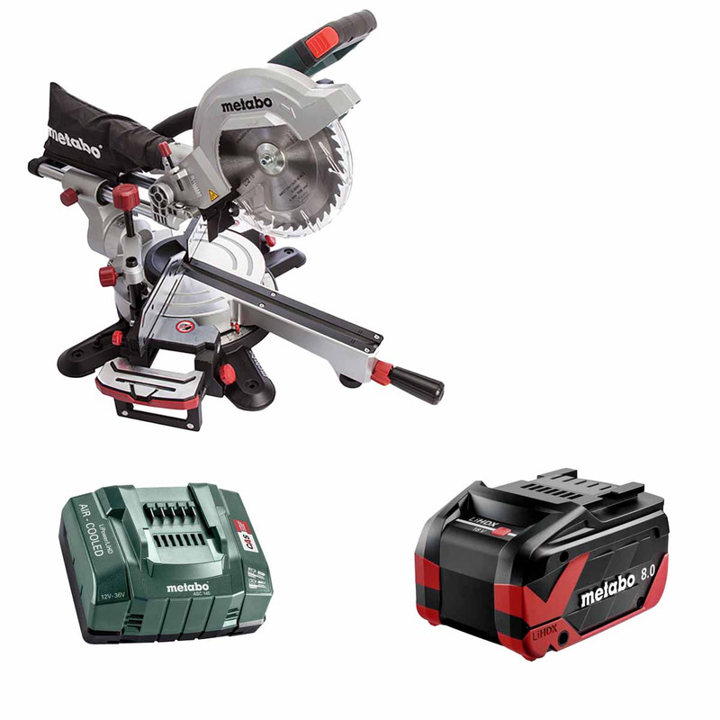 Metabo KGS 18 LTX 216 Cordless Sliding Mitre Saw 216mm 18V with 1x 8.0Ah Battery & Quick Charger