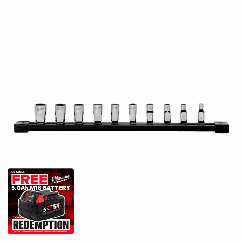 Milwaukee 4932501800 1/4" Drive Chrome Socket Set with Storage Rail (10 Pieces)