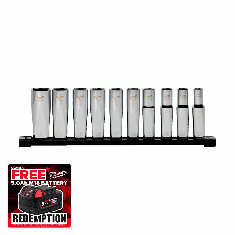 Milwaukee 4932501805 1/2" Drive Deep Metric Socket Set (10 Pieces)