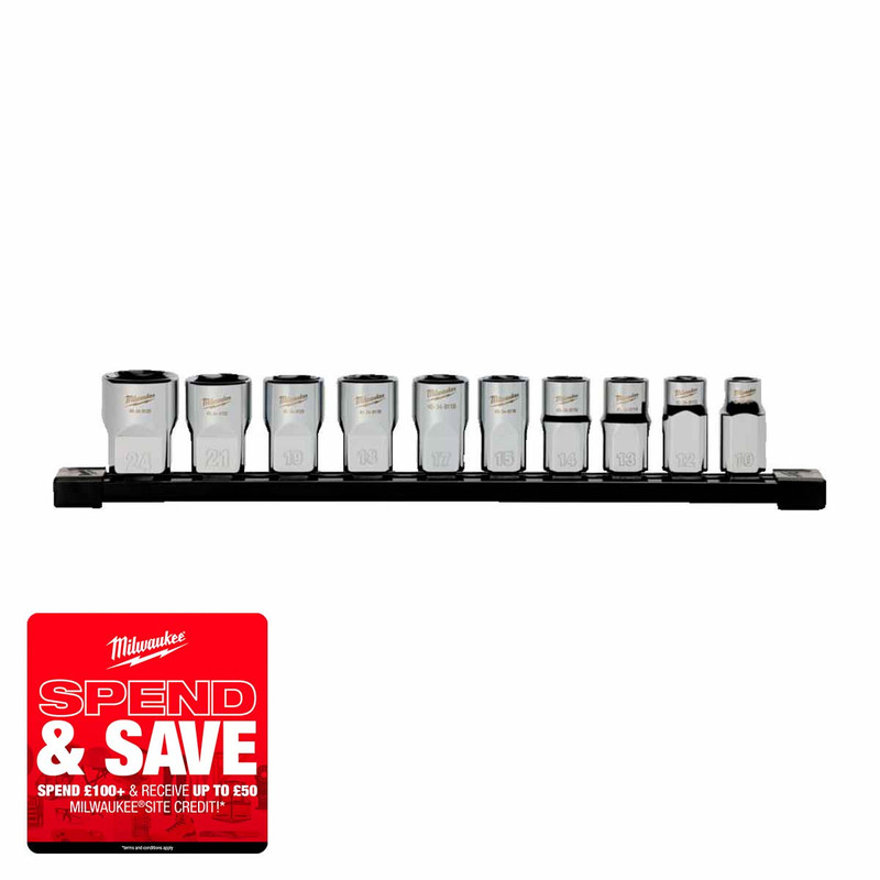 Milwaukee 4932501804 1/2" Drive Standard Metric Socket Set (10 Pieces)