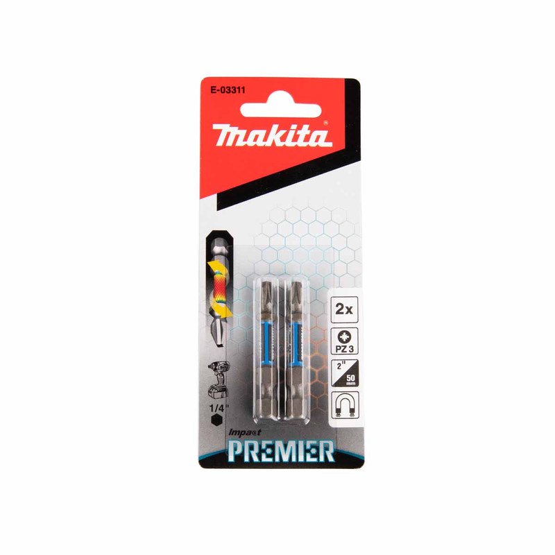 Makita E-03311 Impact Premier Torsion Bit PZ3 50mm (2 Pack)