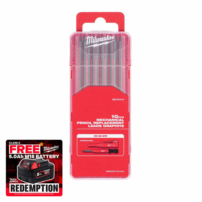 Milwaukee 4932501901 Graphite Mechanical Construction Pencil Leads (10 Pieces)