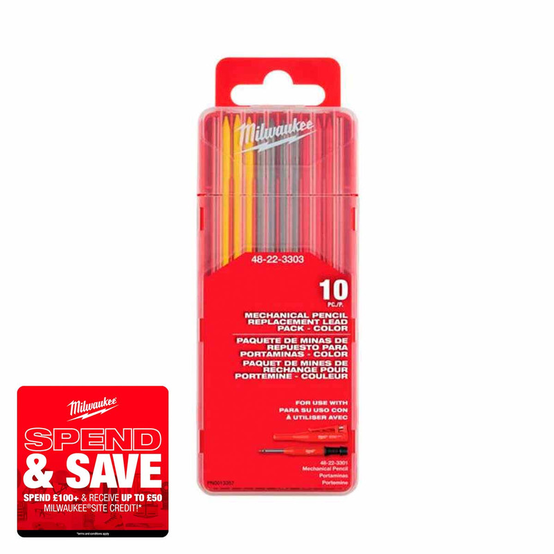 Milwaukee 4932501902 Colored Mechanical Construction Pencil Leads (10 Pieces)