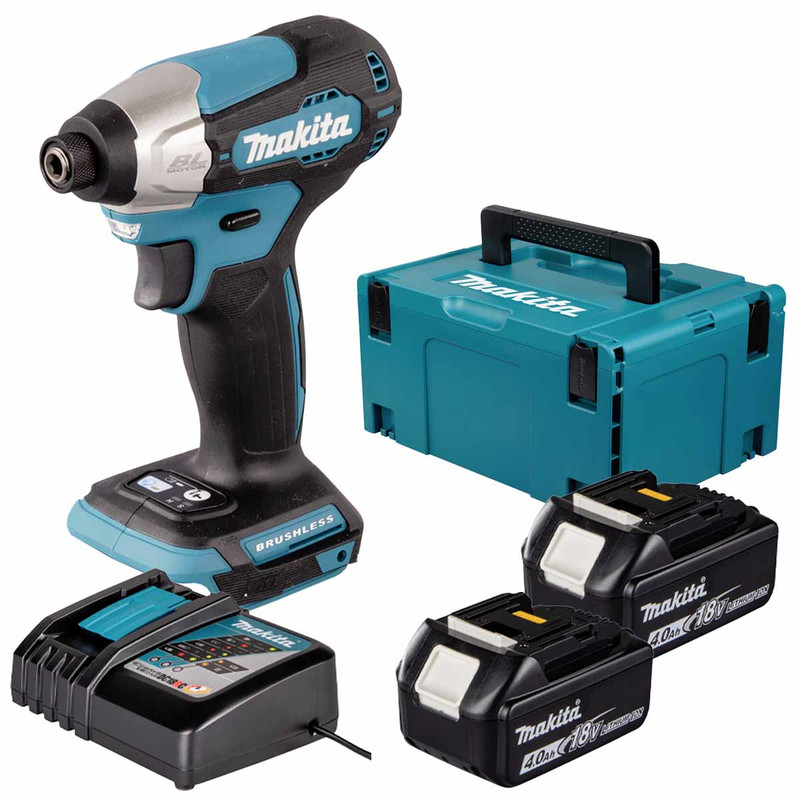 Makita DTD157Z LXT 18V Brushless Impact Driver with 2x 4.0Ah Batteries, Charger & Makpac Carry Case