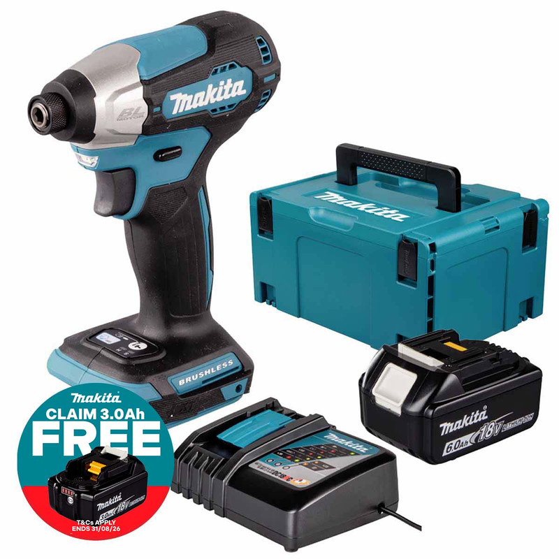 Makita DTD157Z LXT 18V Brushless Impact Driver with 1x 6.0Ah Battery, Charger & Makpac Carry Case