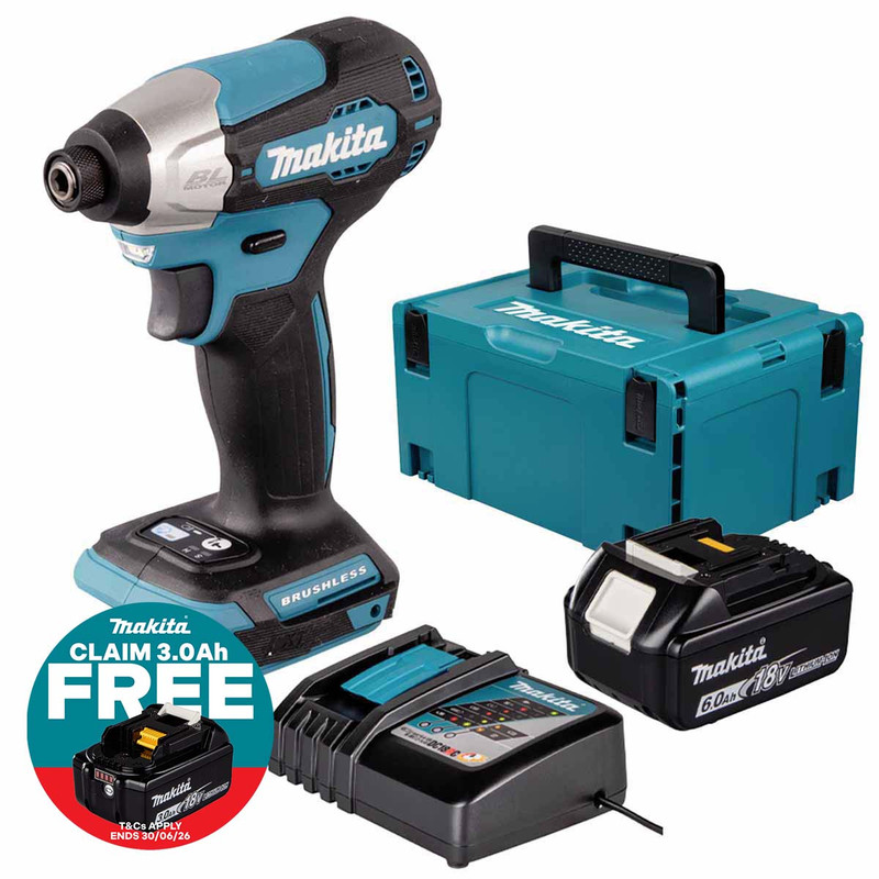 Makita DTD157Z LXT 18V Brushless Impact Driver with 1x 6.0Ah Battery, Charger & Makpac Carry Case