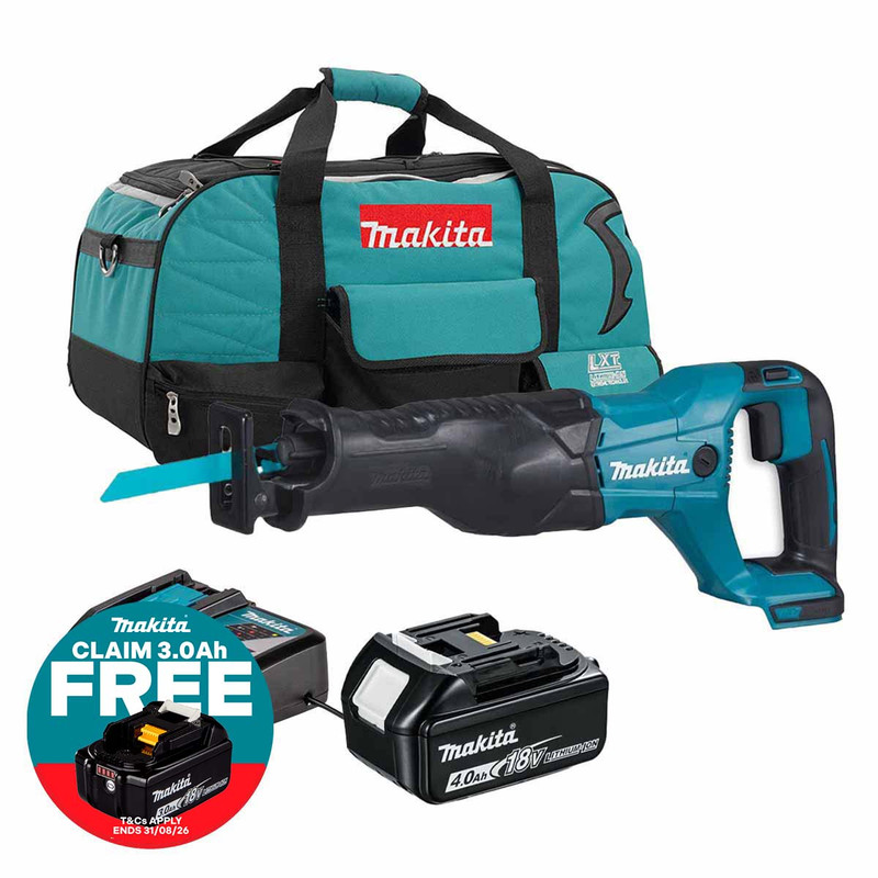 Makita DJR186Z 18V LXT Reciprocating Saw with 1x 4.0Ah Battery, Charger and Heavy Duty Toolbag
