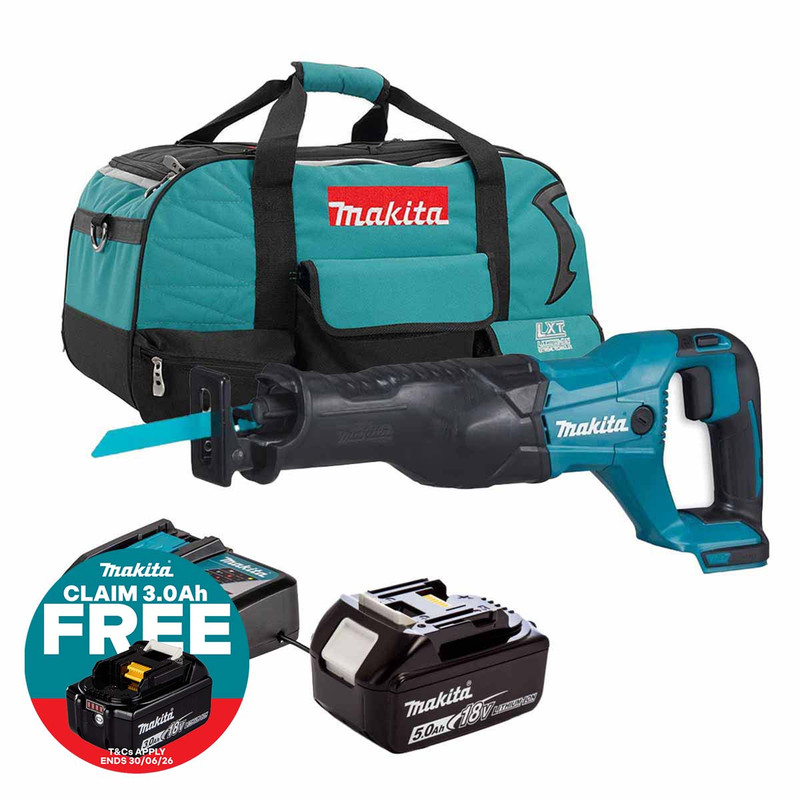 Makita DJR186Z 18V LXT Reciprocating Saw with 1x 5.0Ah Battery, Charger and Heavy Duty Toolbag
