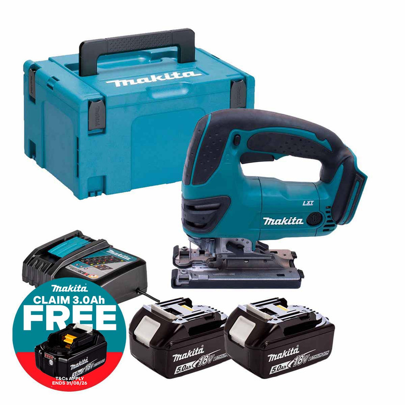 Makita DJV180Z LXT 18V Cordless Jigsaw with 2x 5.0Ah Batteries, Charger and Makpac Carry Case