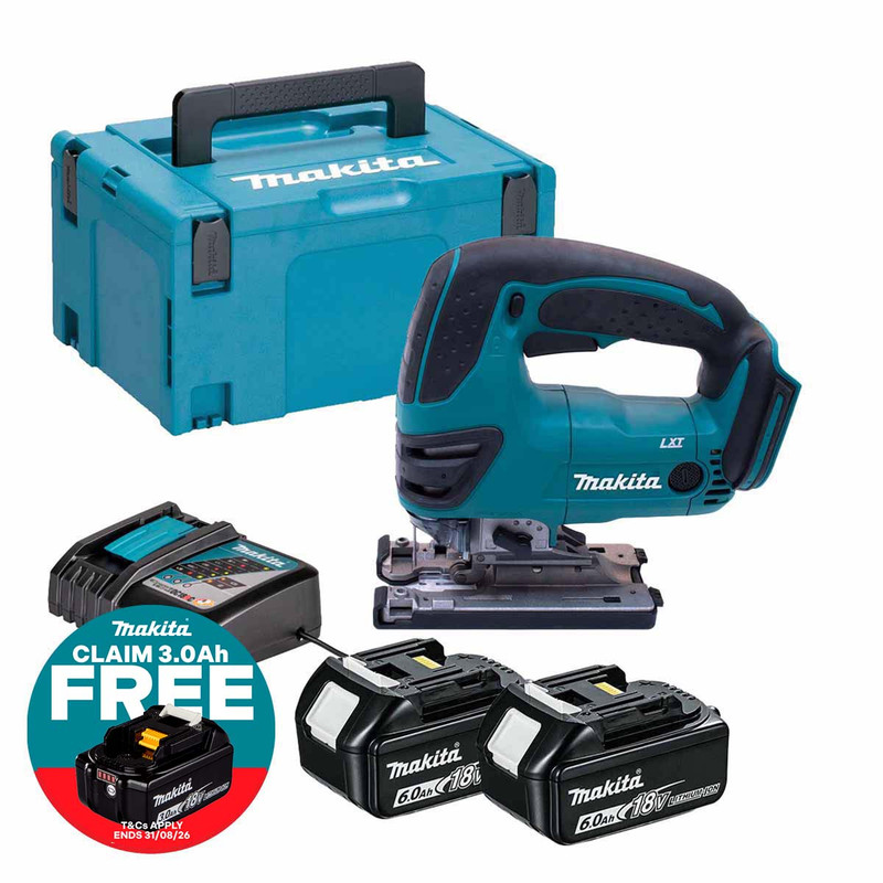 Makita DJV180Z LXT 18V Cordless Jigsaw with 2x 6.0Ah Batteries, Charger and Makpac Carry Case