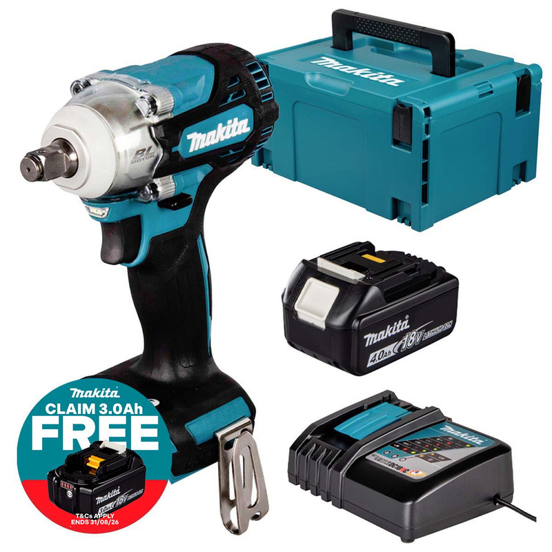 Makita DTW300Z LXT 18V Brushless 1/2" Impact Wrench with 1x 4.0Ah Battery, Charger and Makpac Carry Case