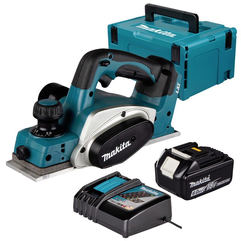 Makita DKP180Z LXT 18V Cordless 82mm Planer with 1x 6.0Ah Battery, Charger and Makpac Carry Case