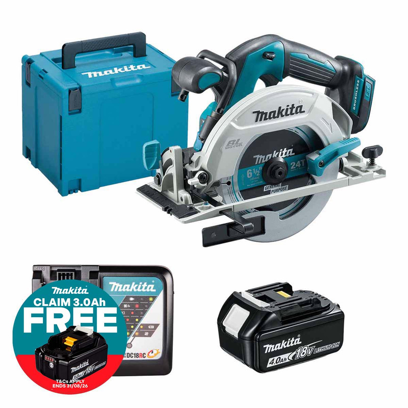 Makita DHS680Z LXT 18V Brushless 165mm Circular Saw with 1x 4.0Ah Battery, Charger and Makpac Carry Case