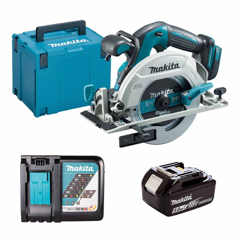 Makita DHS680Z LXT 18V Brushless 165mm Circular Saw with 1x 5.0Ah Battery, Charger and Makpac Carry Case