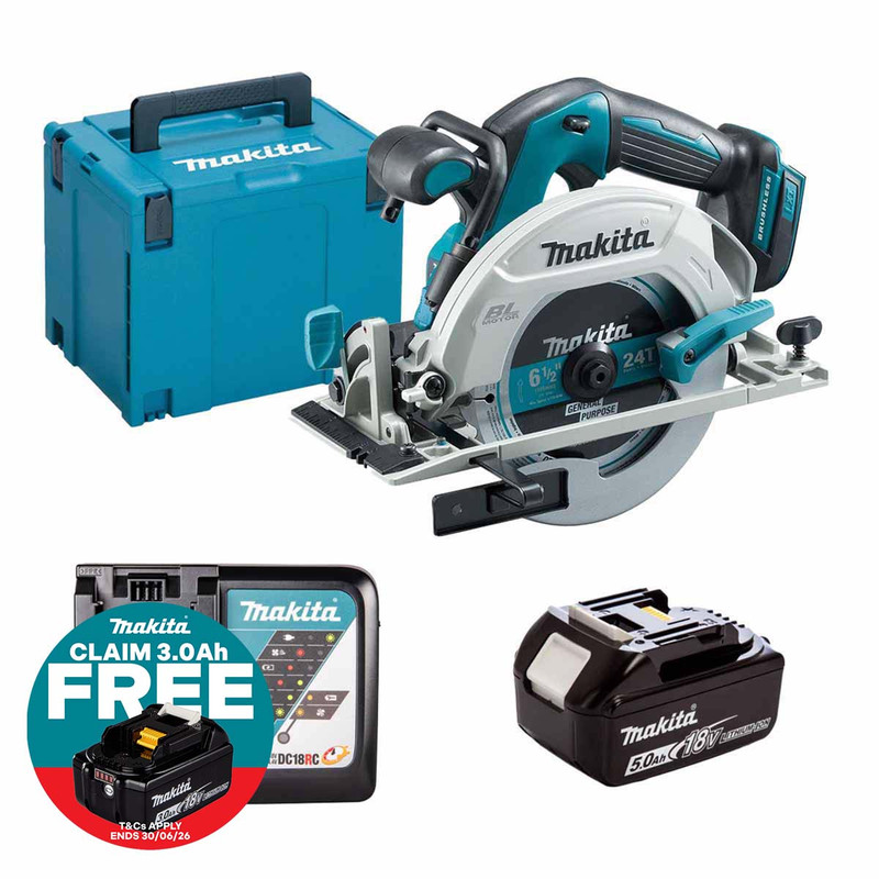Makita DHS680Z LXT 18V Brushless 165mm Circular Saw with 1x 5.0Ah Battery, Charger and Makpac Carry Case