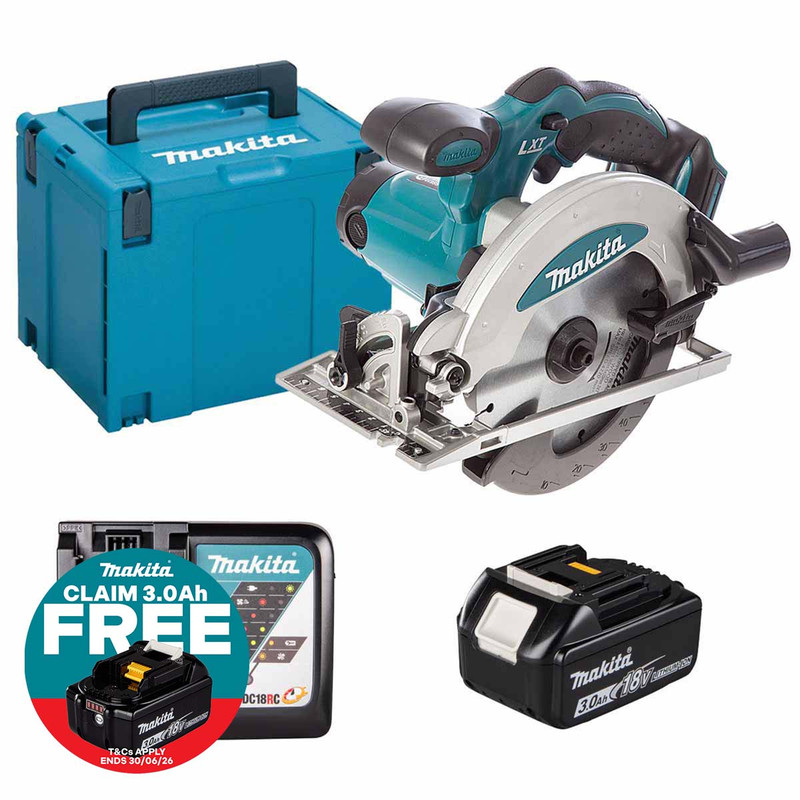Makita DSS610Z LXT 18V Cordless 165mm Circular Saw with 1x 3.0Ah Battery, Charger and Makpac Carry Case