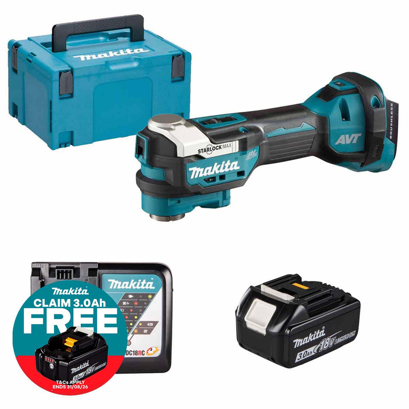 Makita DTM52Z LXT 18V Brushless Multi-Tool with 1x 3.0Ah Battery, Charger and Makpac Carry Case